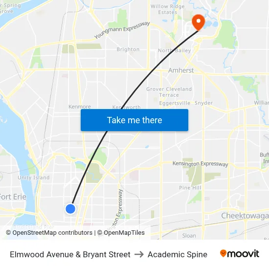 Elmwood Avenue & Bryant Street to Academic Spine map
