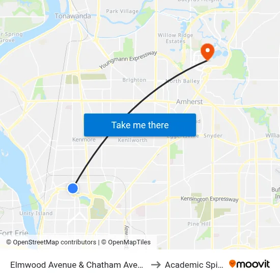 Elmwood Avenue & Chatham Avenue to Academic Spine map