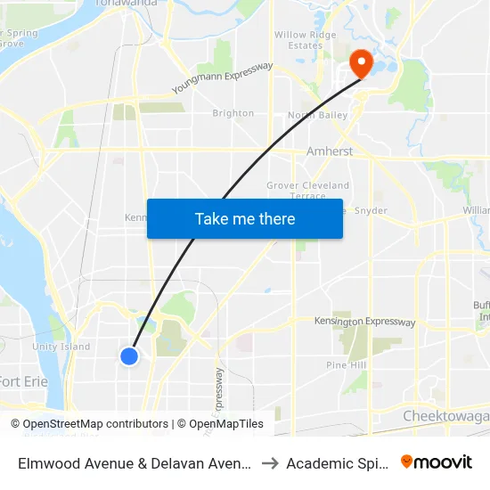 Elmwood Avenue & Delavan Avenue to Academic Spine map
