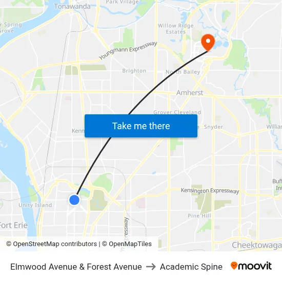 Elmwood Avenue & Forest Avenue to Academic Spine map