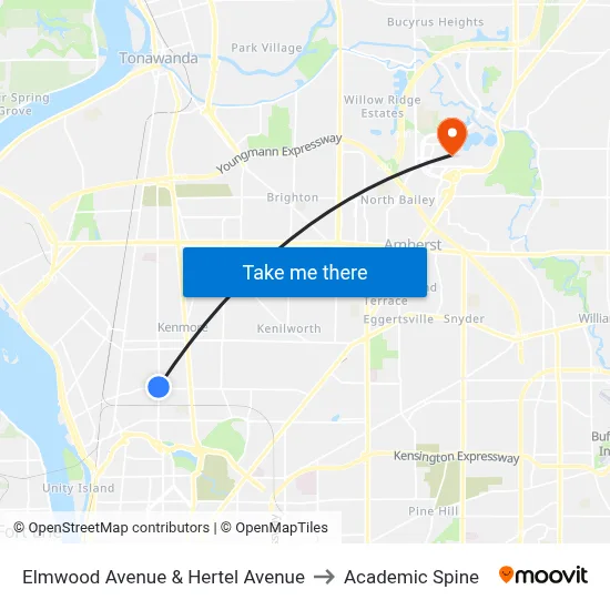 Elmwood Avenue & Hertel Avenue to Academic Spine map