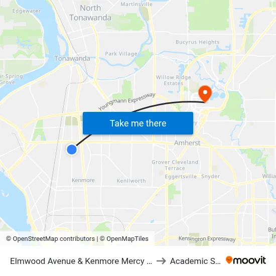Elmwood Avenue & Kenmore Mercy Hospital to Academic Spine map