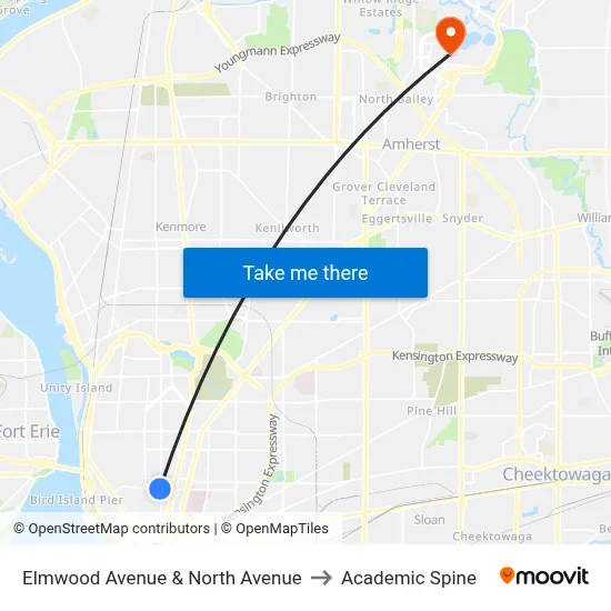 Elmwood Avenue & North Avenue to Academic Spine map