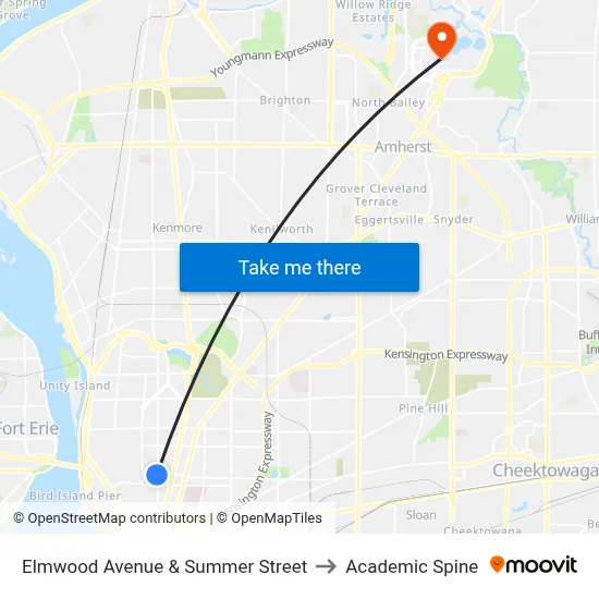 Elmwood Avenue & Summer Street to Academic Spine map