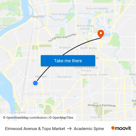 Elmwood Avenue & Tops Market to Academic Spine map