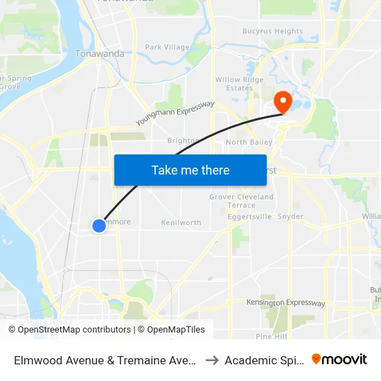 Elmwood Avenue & Tremaine Avenue to Academic Spine map