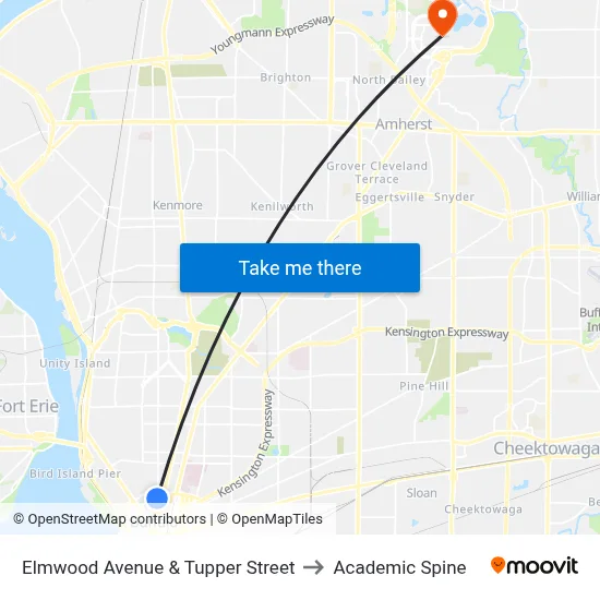 Elmwood Avenue & Tupper Street to Academic Spine map