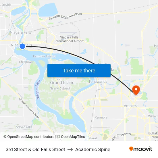 3rd Street & Old Falls Street to Academic Spine map