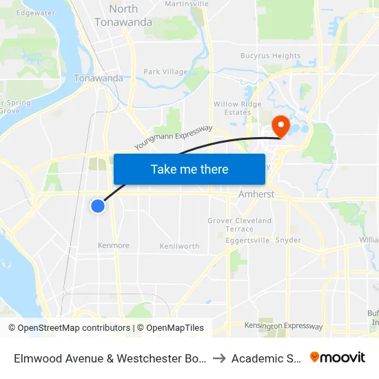 Elmwood Avenue & Westchester Boulevard to Academic Spine map