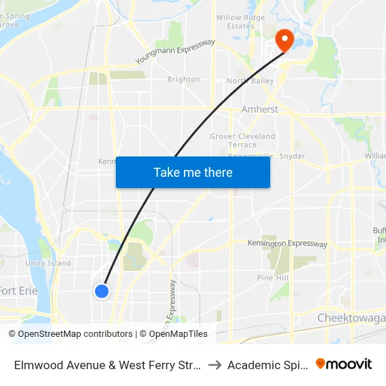 Elmwood Avenue & West Ferry Street to Academic Spine map