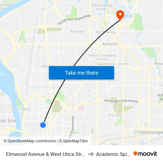 Elmwood Avenue & West Utica Street to Academic Spine map