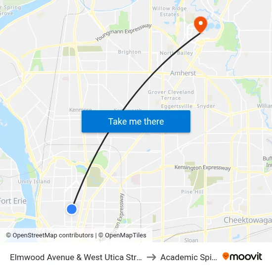 Elmwood Avenue & West Utica Street to Academic Spine map