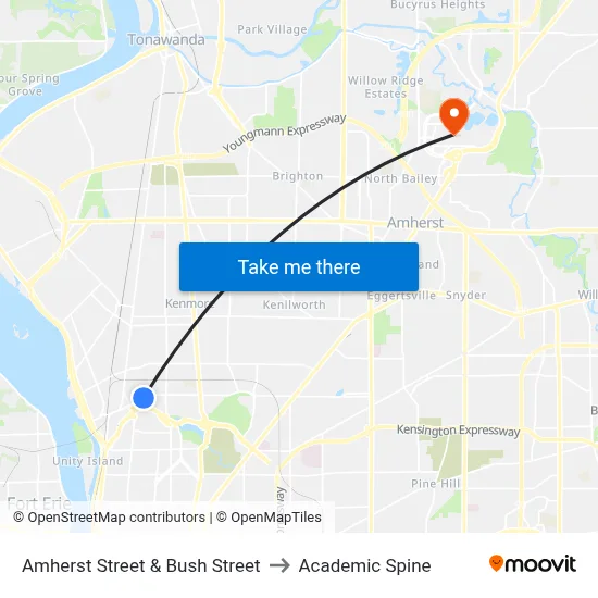 Amherst Street & Bush Street to Academic Spine map