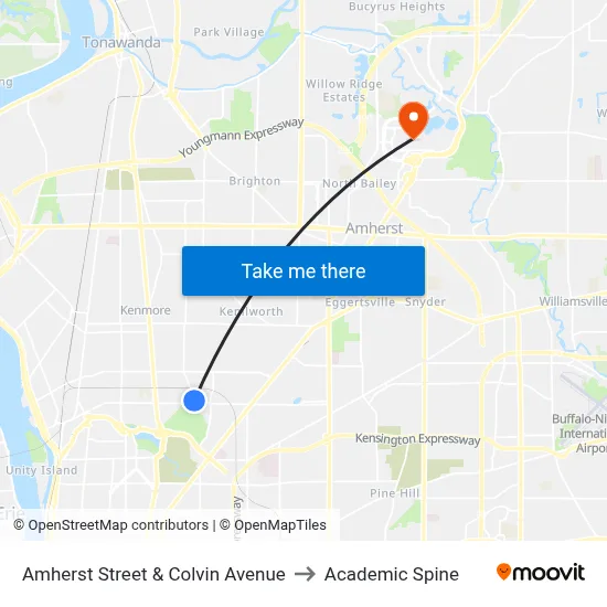 Amherst Street & Colvin Avenue to Academic Spine map