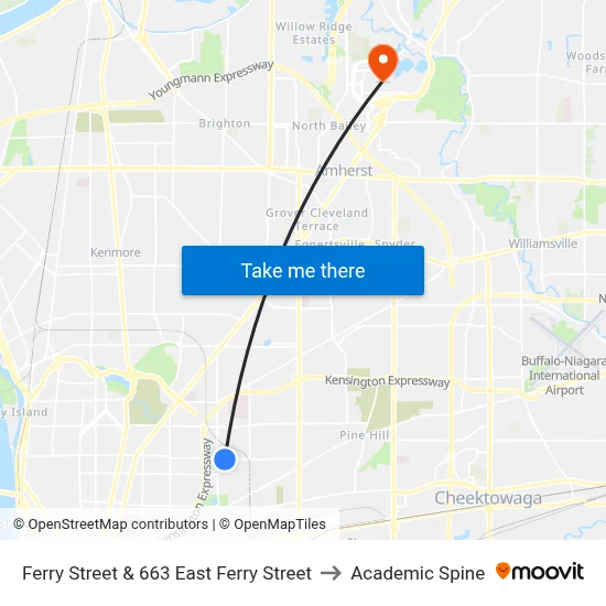 Ferry Street & 663 East Ferry Street to Academic Spine map