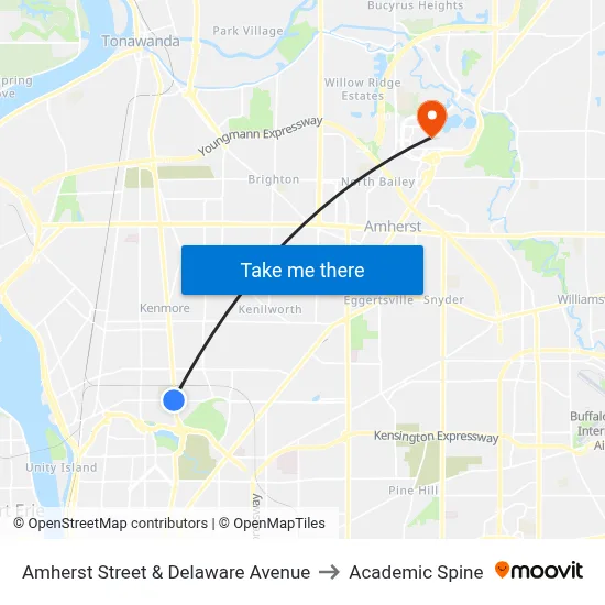 Amherst Street & Delaware Avenue to Academic Spine map