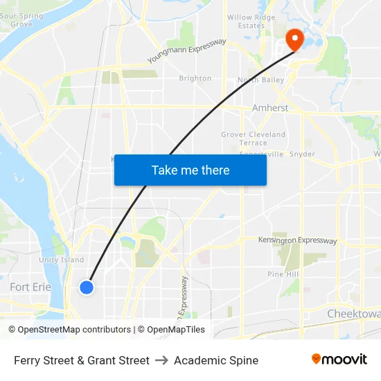 Ferry Street & Grant Street to Academic Spine map