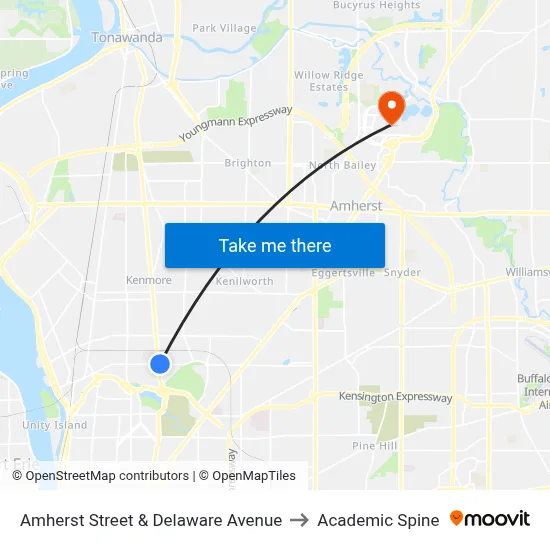 Amherst Street & Delaware Avenue to Academic Spine map