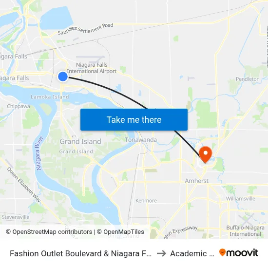 Fashion Outlet Boulevard & Niagara Falls Boulevard to Academic Spine map