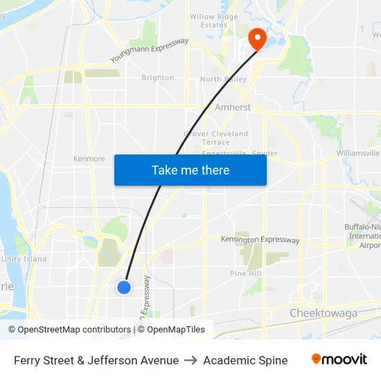 Ferry Street & Jefferson Avenue to Academic Spine map