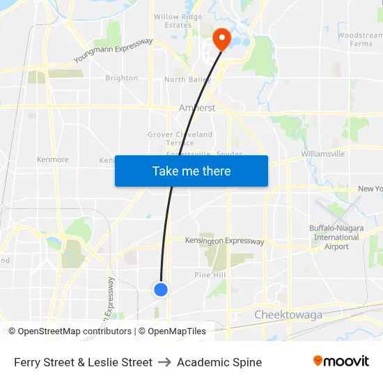 Ferry Street & Leslie Street to Academic Spine map