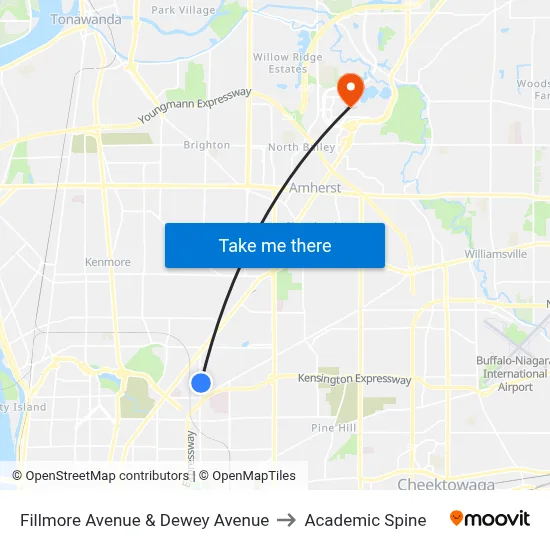 Fillmore Avenue & Dewey Avenue to Academic Spine map