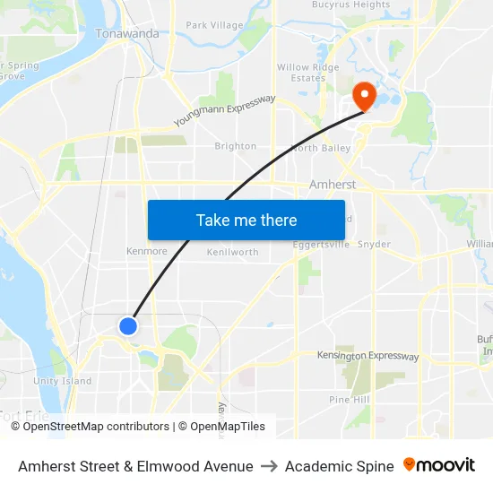 Amherst Street & Elmwood Avenue to Academic Spine map