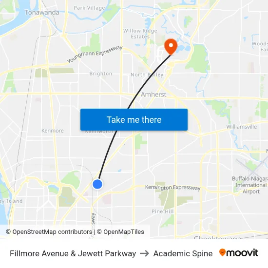 Fillmore Avenue & Jewett Parkway to Academic Spine map