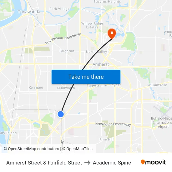 Amherst Street & Fairfield Street to Academic Spine map