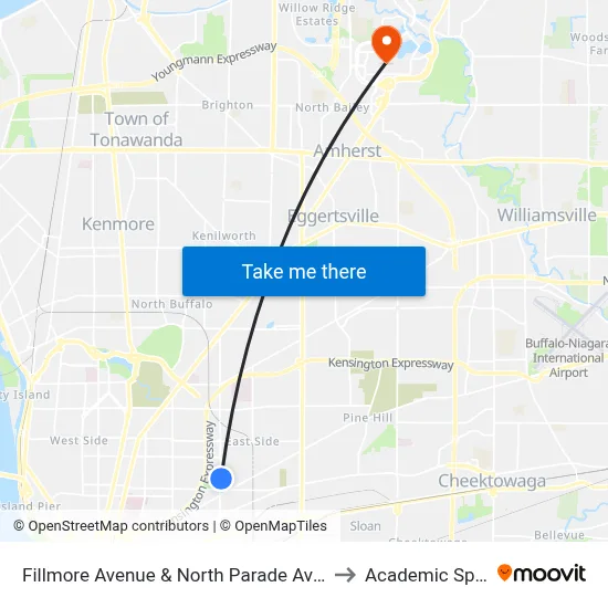 Fillmore Avenue & North Parade Avenue to Academic Spine map