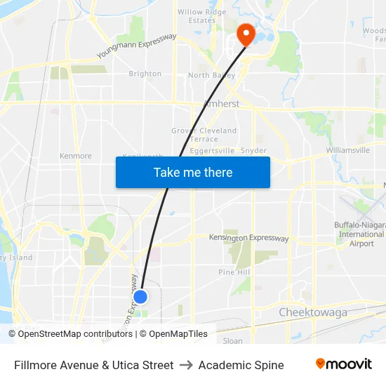 Fillmore Avenue & Utica Street to Academic Spine map