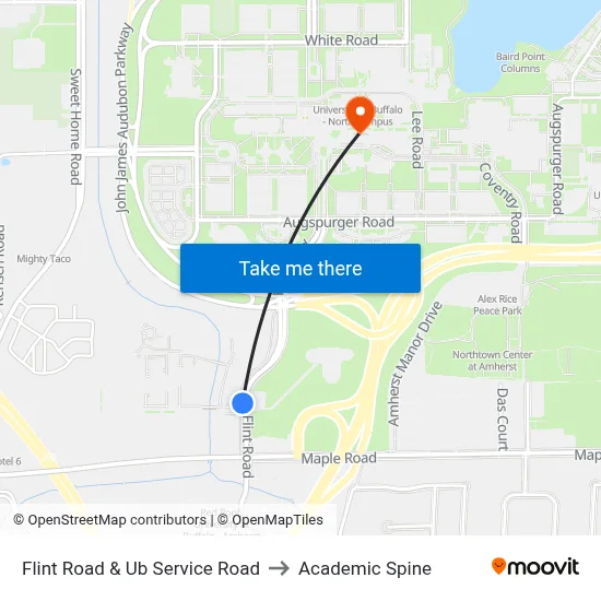 Flint Road & Ub Service Road to Academic Spine map
