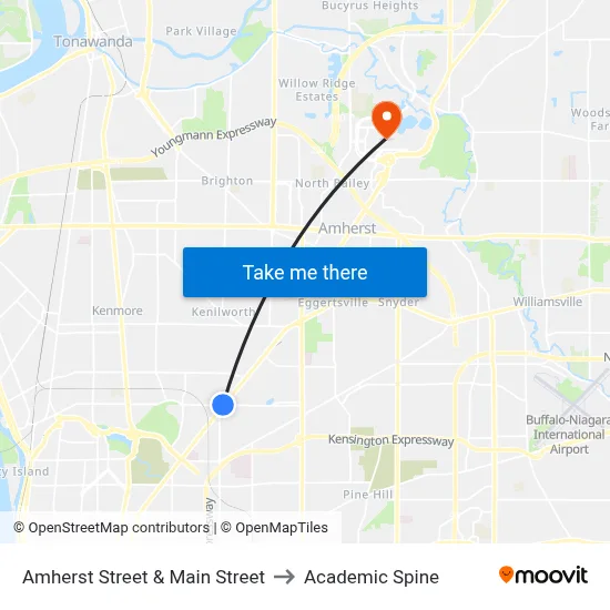Amherst Street & Main Street to Academic Spine map