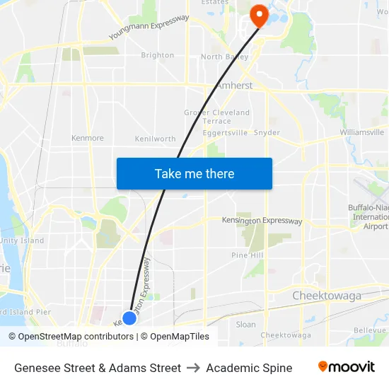 Genesee Street & Adams Street to Academic Spine map