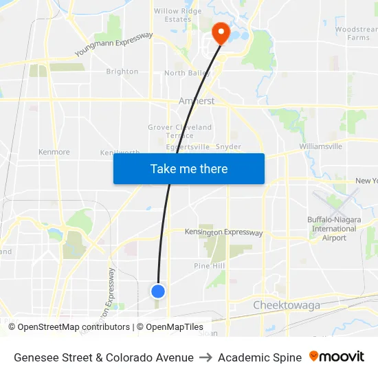Genesee Street & Colorado Avenue to Academic Spine map