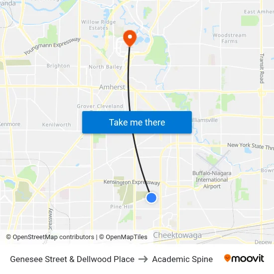 Genesee Street & Dellwood Place to Academic Spine map