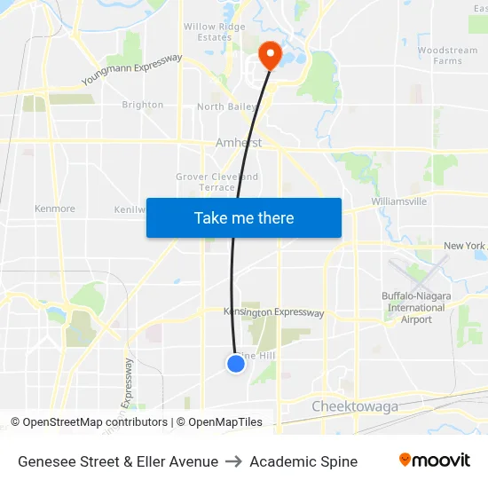 Genesee Street & Eller Avenue to Academic Spine map