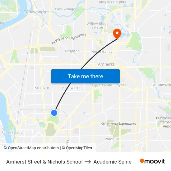 Amherst Street & Nichols School to Academic Spine map