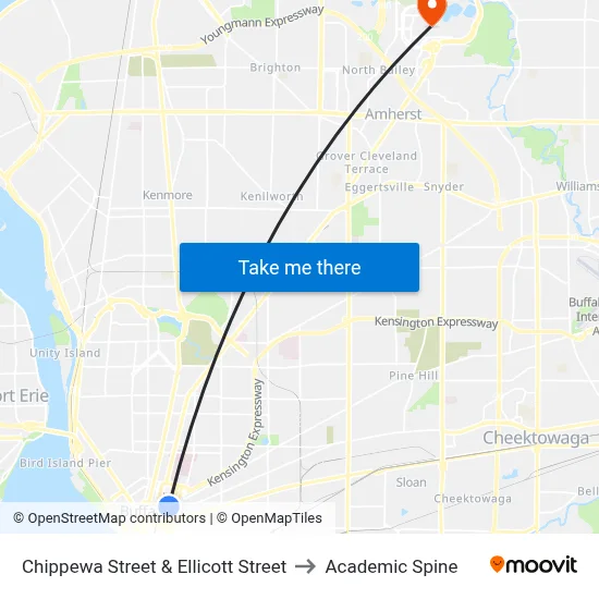 Chippewa Street & Ellicott Street to Academic Spine map