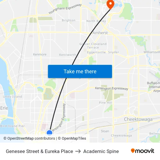 Genesee Street & Eureka Place to Academic Spine map