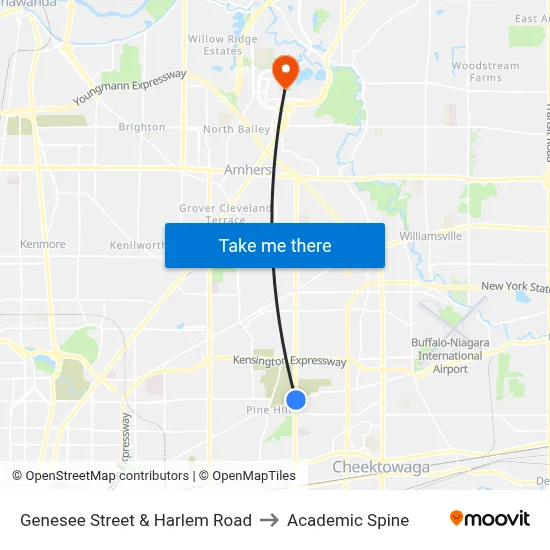 Genesee Street & Harlem Road to Academic Spine map