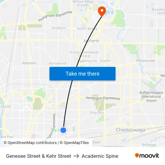 Genesee Street & Kehr Street to Academic Spine map