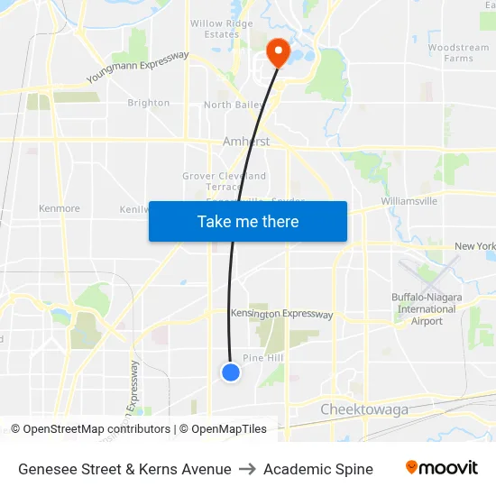 Genesee Street & Kerns Avenue to Academic Spine map