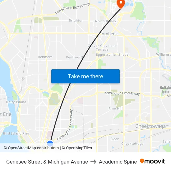 Genesee Street & Michigan Avenue to Academic Spine map