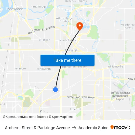 Amherst Street & Parkridge Avenue to Academic Spine map