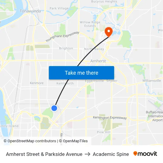 Amherst Street & Parkside Avenue to Academic Spine map