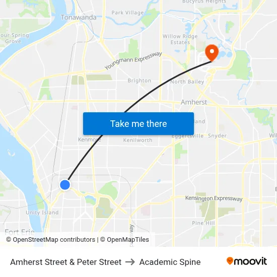 Amherst Street & Peter Street to Academic Spine map