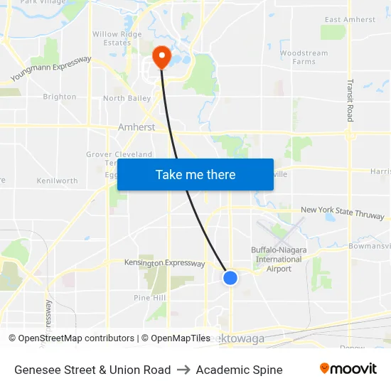Genesee Street & Union Road to Academic Spine map