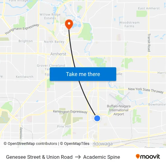 Genesee Street & Union Road to Academic Spine map