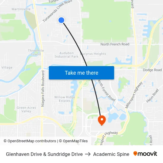 Glenhaven Drive & Sundridge Drive to Academic Spine map